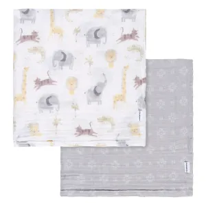 2-Pack Baby Neutral Animal Geo Muslin Blankets