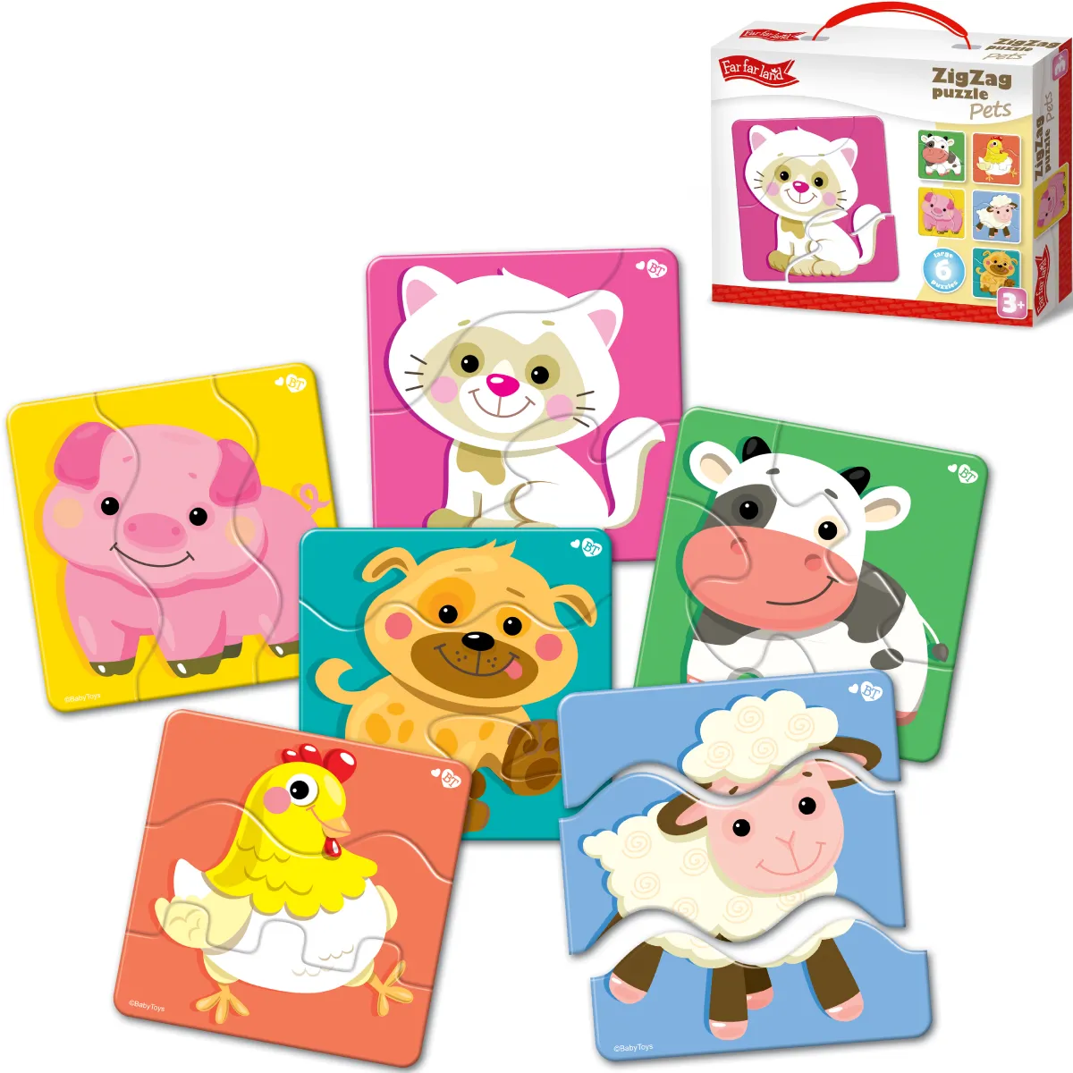 6 in 1 Jigsaw Puzzles for 3 Years Old - Favorite Pets, Triple Puzzle Montessori Toy Set (18pcs)