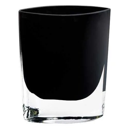 8" Mouth Blown Crystal European Made Lead Free Jet Black Pocket Shaped Vase