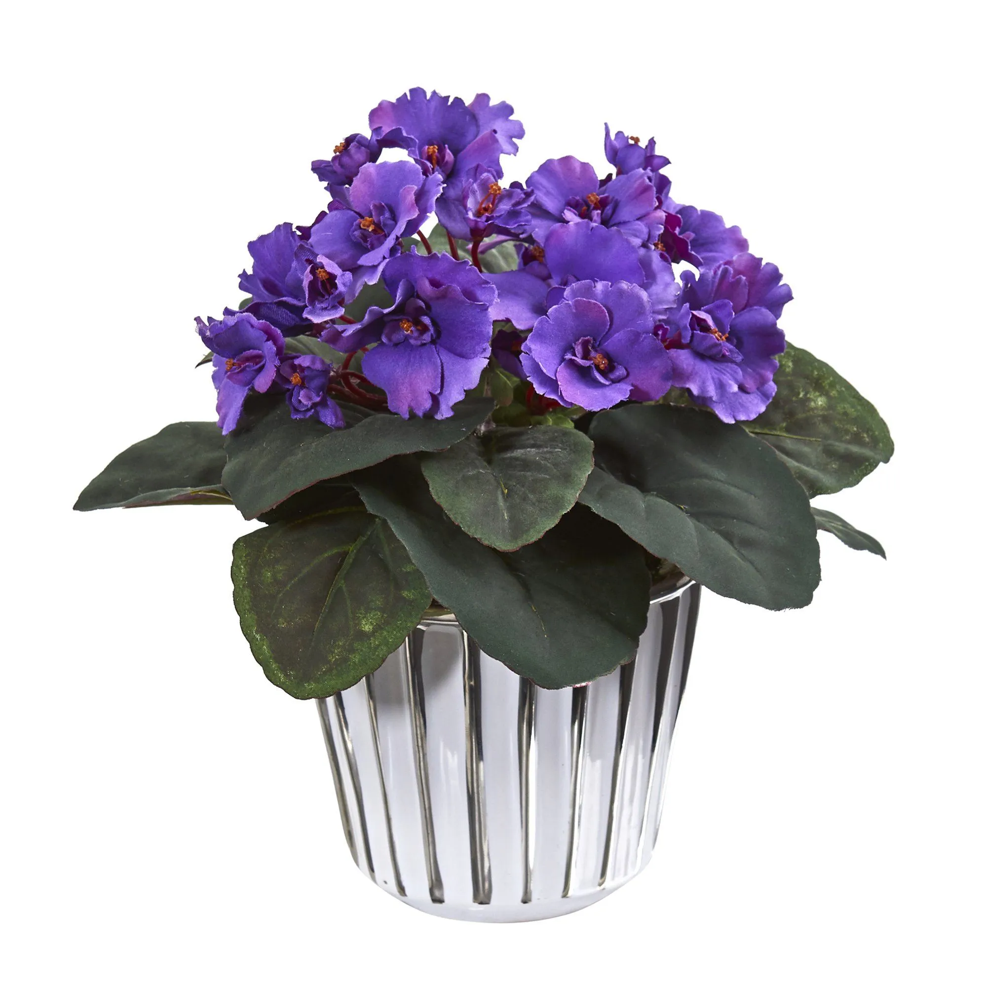 9” African Violet Artificial Plant in White Vase (Set of 2)