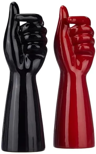 Amazon Basics Hand Shape Ceramic Vase Artificial Flowers Pot (Pack of 2, Black and Red)