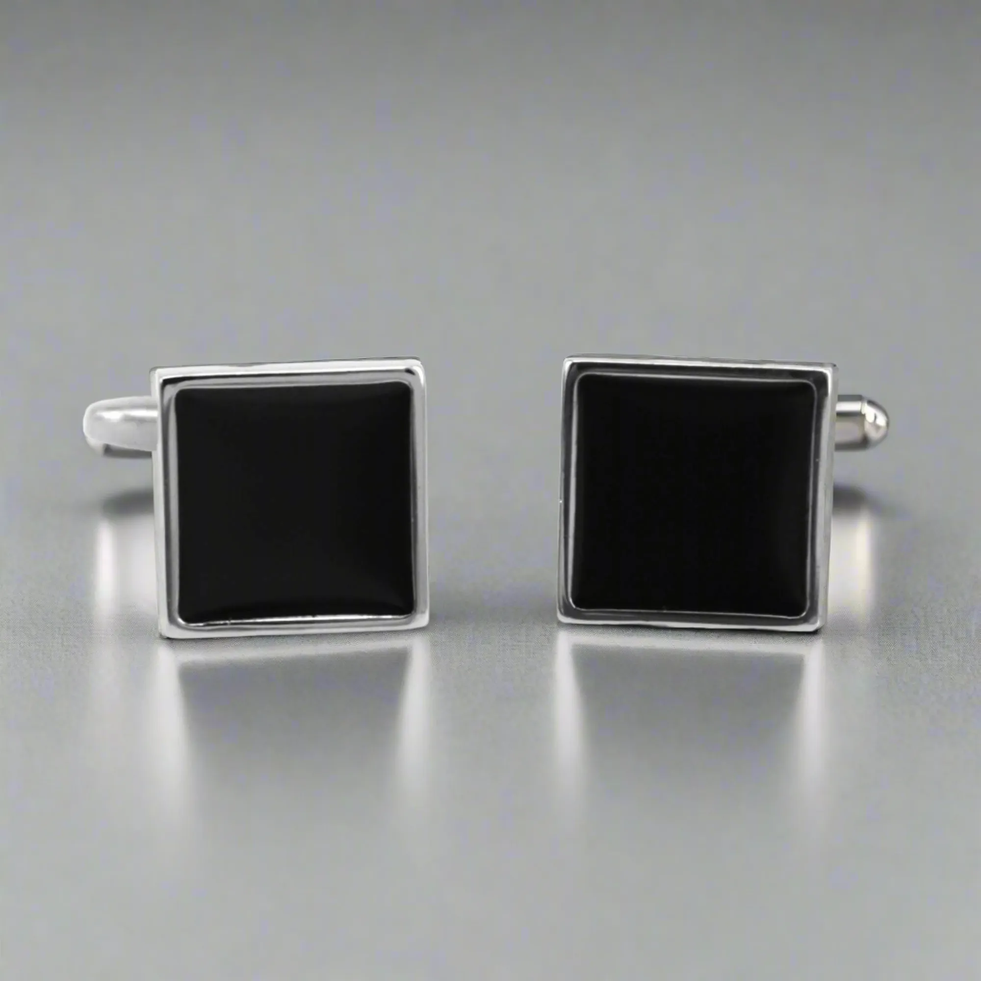 Black enamel Square Cufflinks (Online Exclusive)