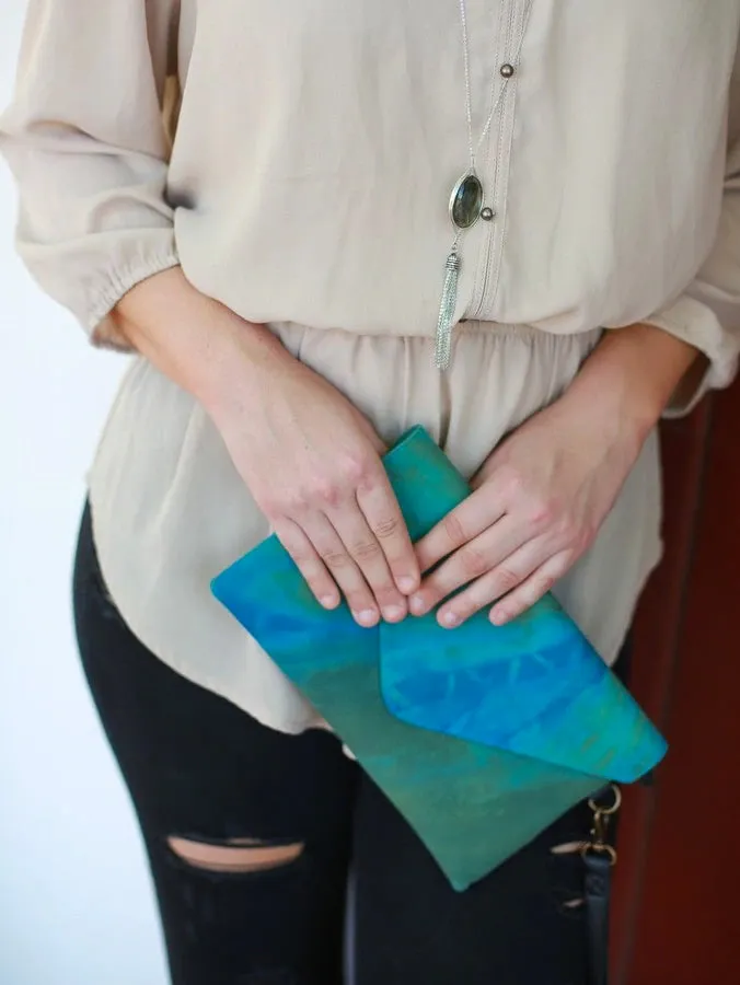 Blue and Green Tie-Dye Clutch