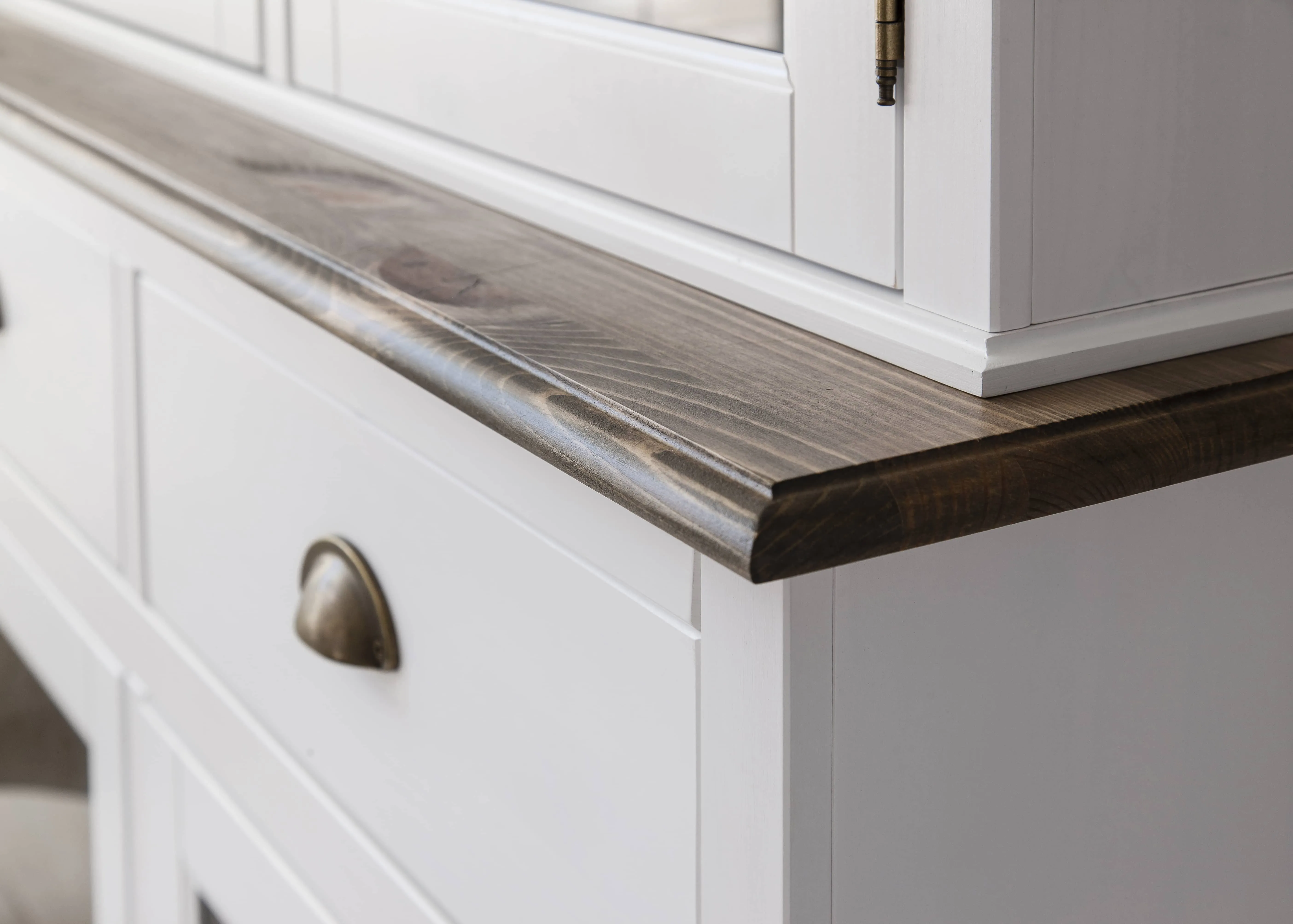 Canterbury Dresser Cabinet with 2 Drawer Glass Doors in White and Dark Pine