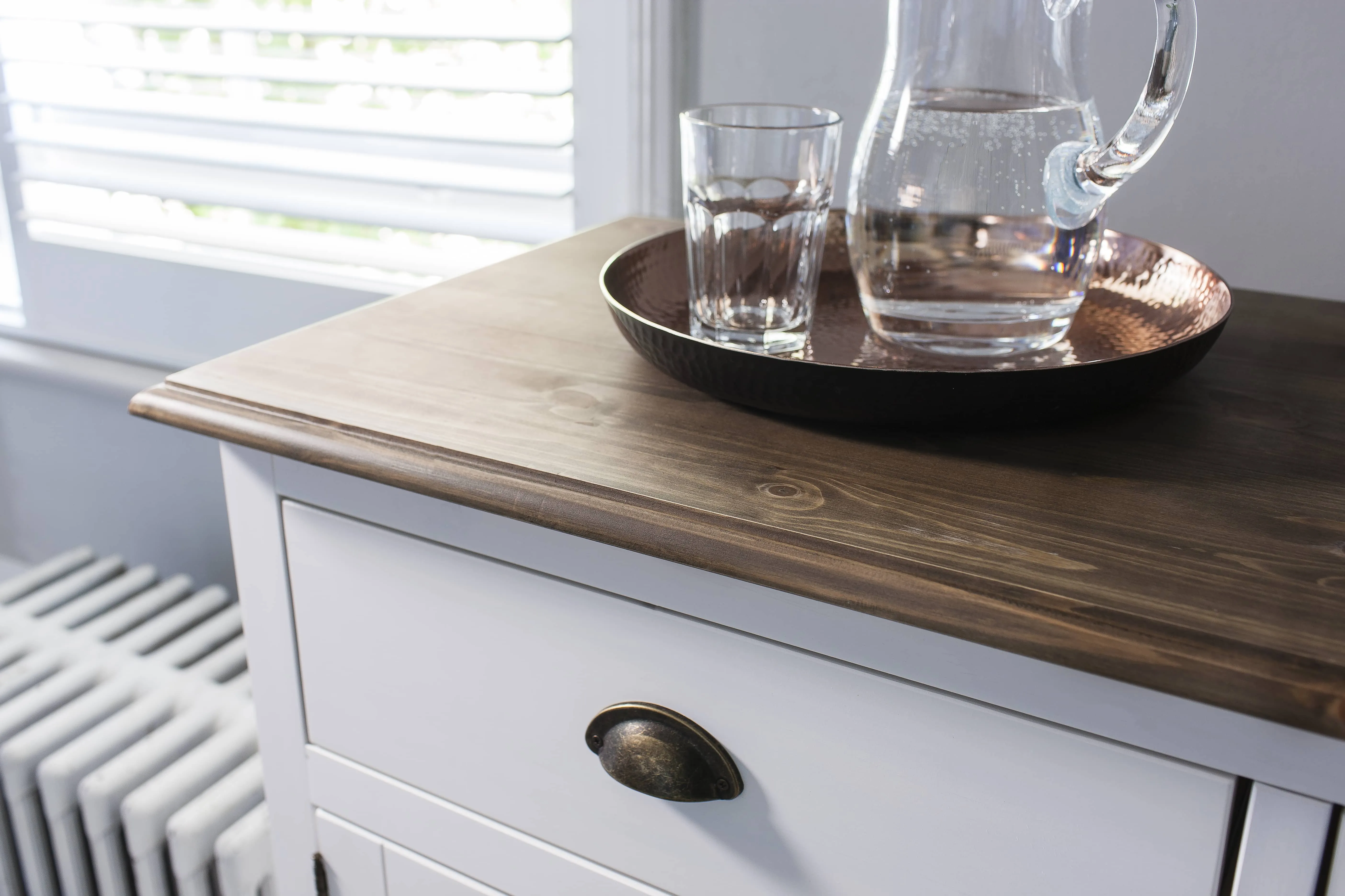 Canterbury Dresser Cabinet with 2 Drawer Glass Doors in White and Dark Pine