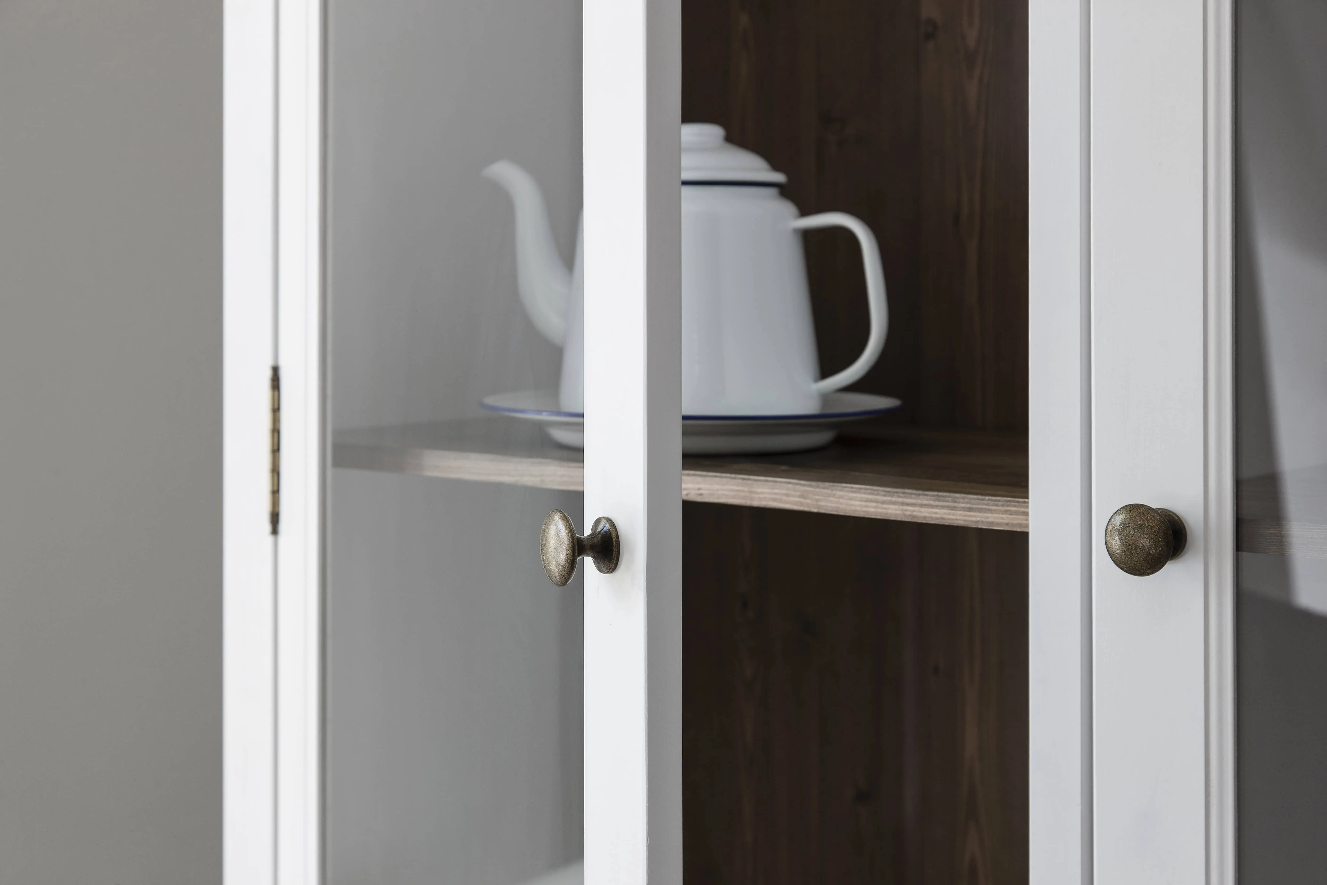 Canterbury Dresser Cabinet with 2 Drawer Glass Doors in White and Dark Pine