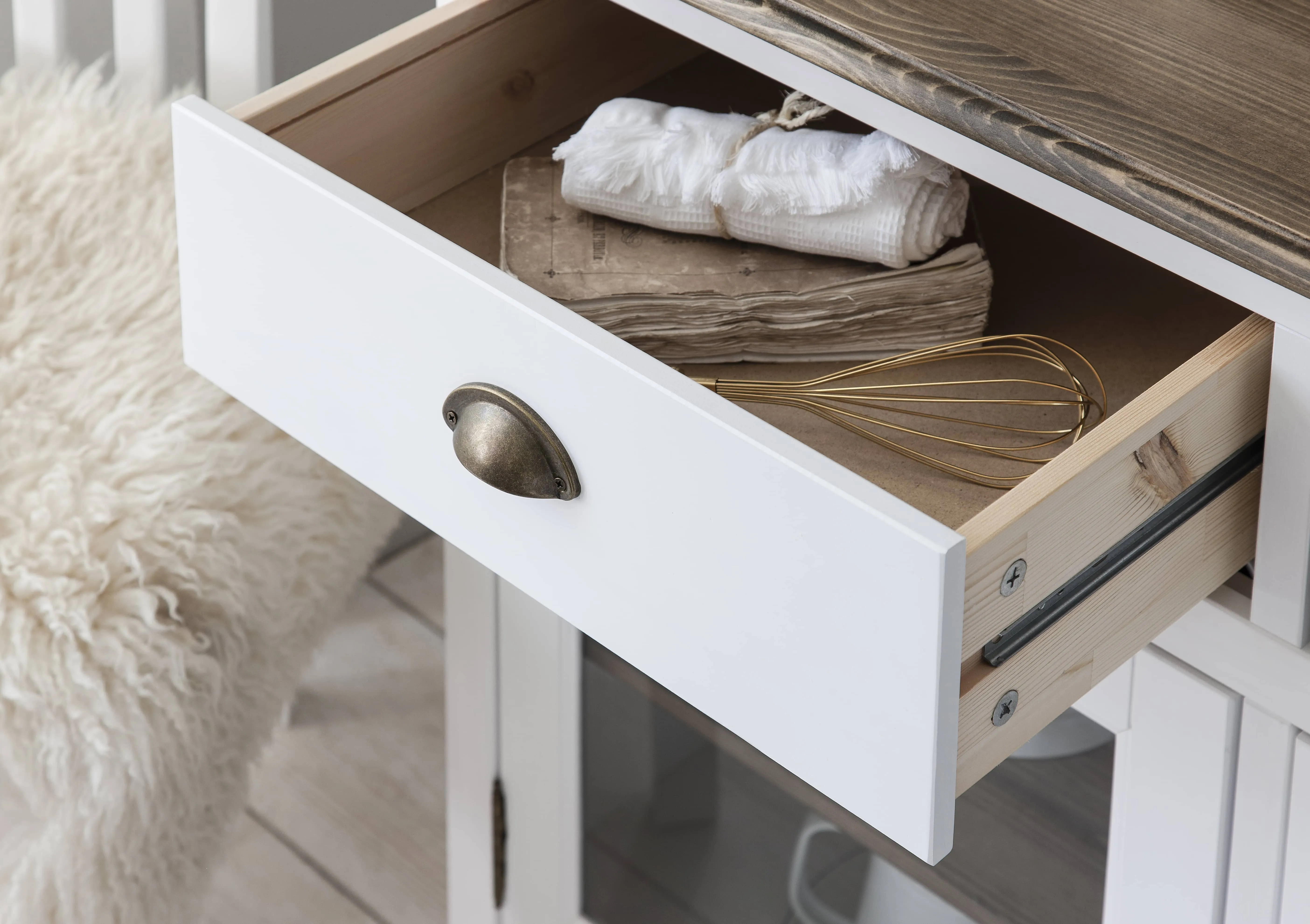 Canterbury Dresser Cabinet with 2 Drawer Glass Doors in White and Dark Pine