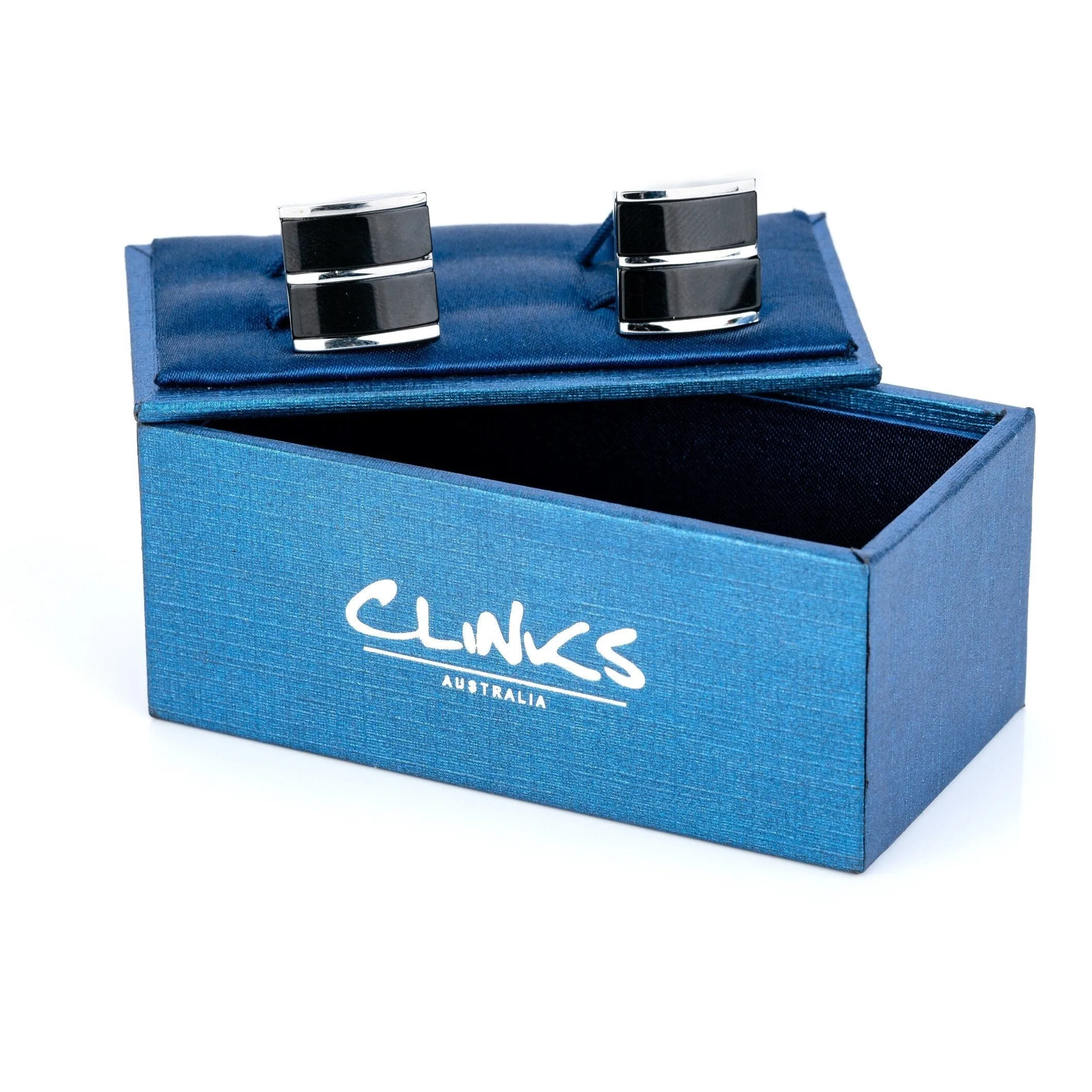 Dual Black Ice Cateye Silver Cufflinks