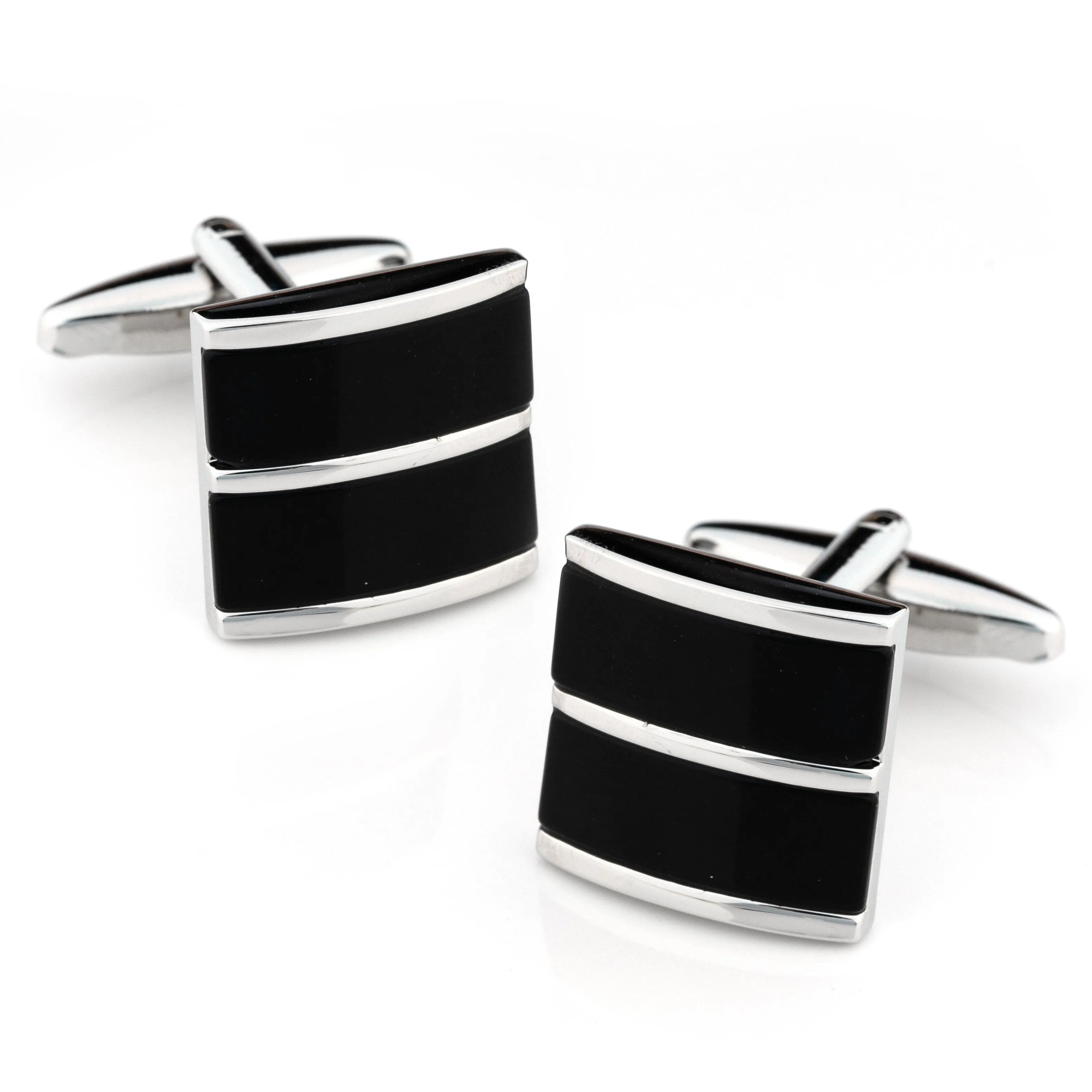 Dual Black Ice Cateye Silver Cufflinks