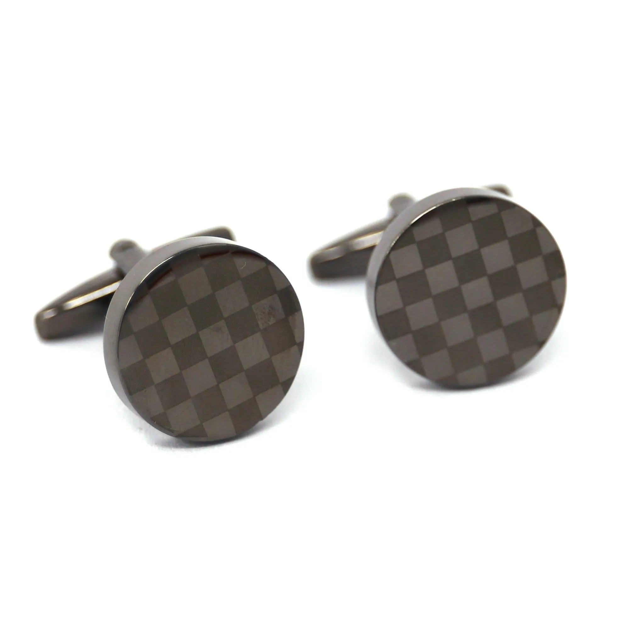 F1 check Flag laser Round Cufflinks in Grey  (Online Exclusive)