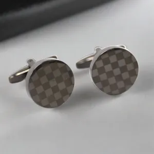 F1 check Flag laser Round Cufflinks in Grey  (Online Exclusive)