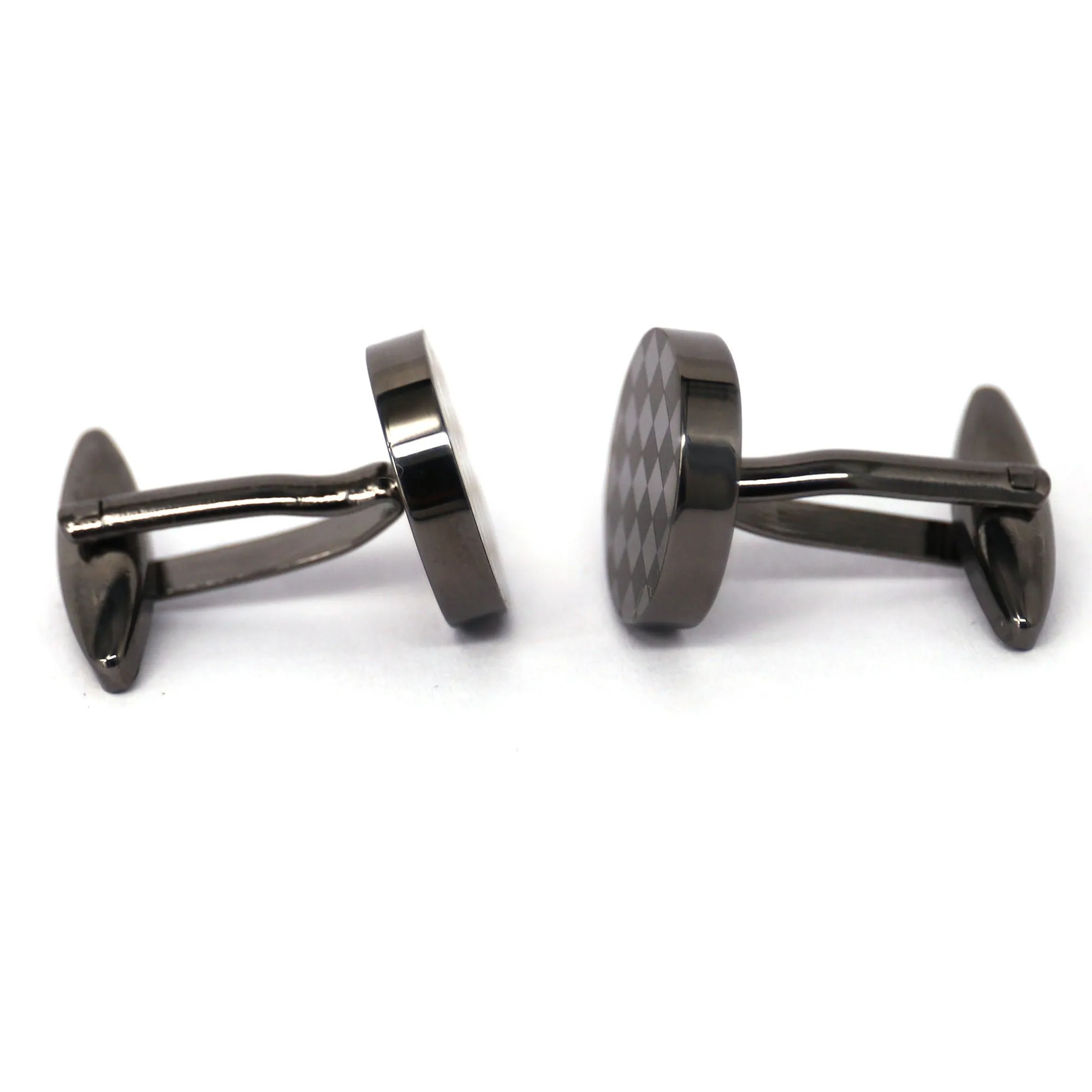 F1 check Flag laser Round Cufflinks in Grey  (Online Exclusive)