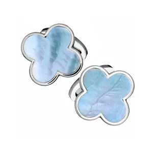 Four Leaf Clover Blue Mother of Pear Sterling Cufflinks