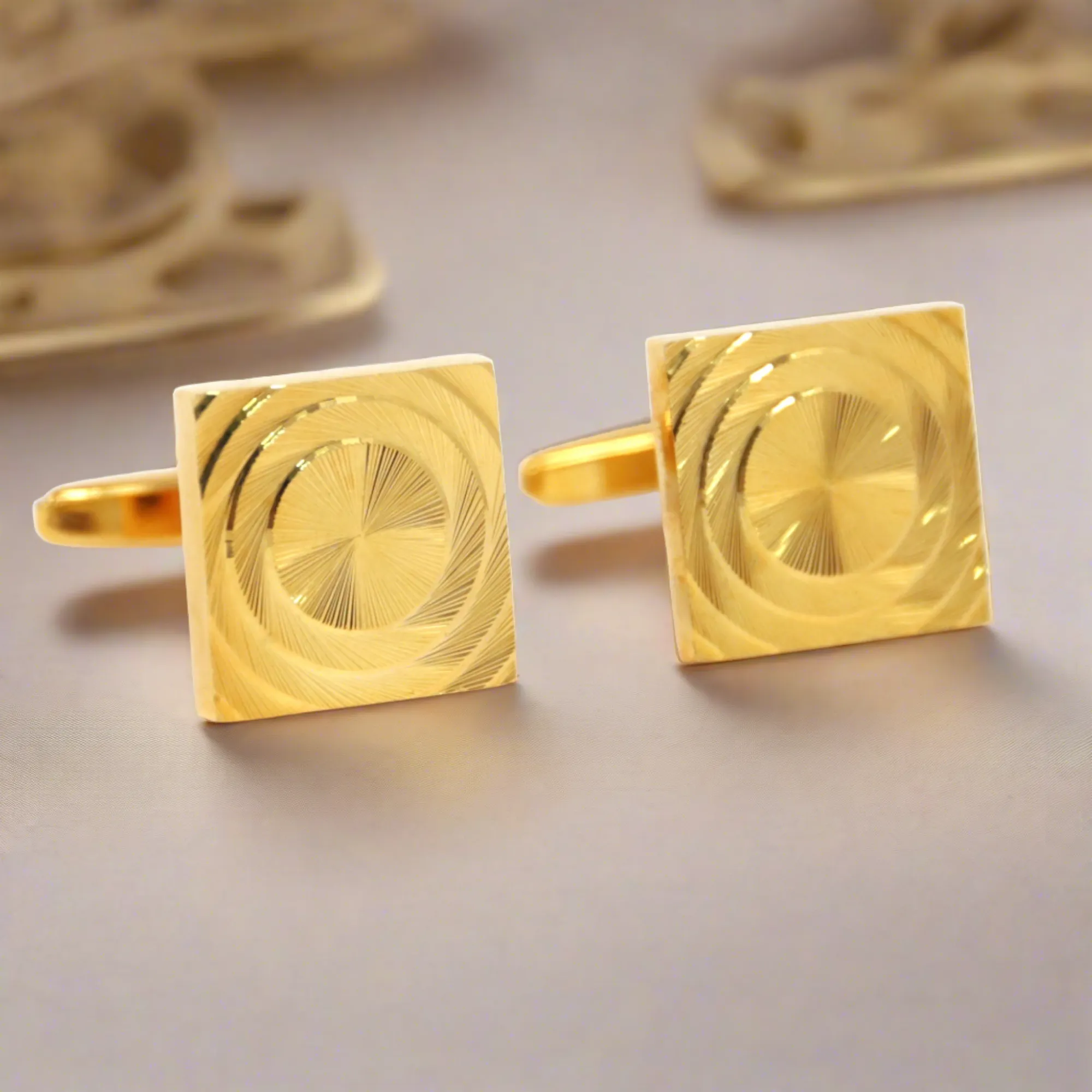 Gold Square Cufflinks with Circular Ring  (Online Exclusive)