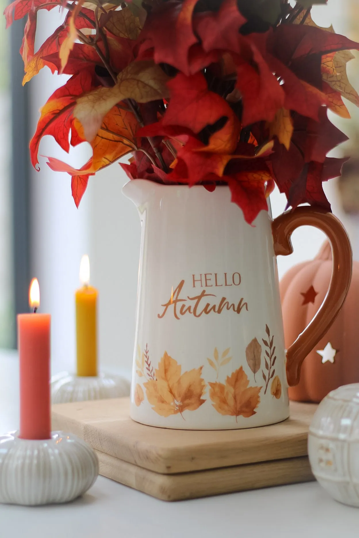 Hello Autumn Leaves Ceramic Jug