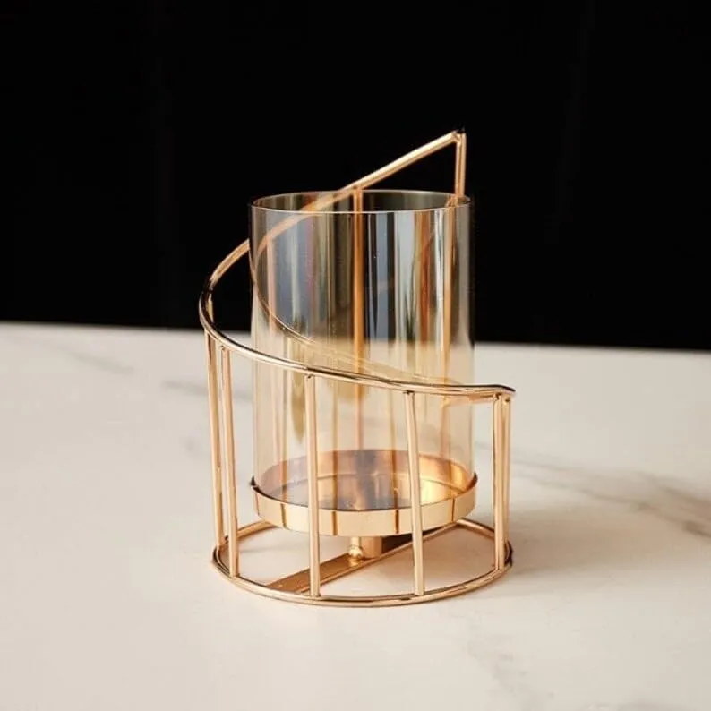 Home Trends India Creative Metal Geometric Designer Vase | Modern Geometric Decor | Unique Artistic Metal Vase | Contemporary, Stylish, and Elegant Home Decor (Gold, 24 x 24)