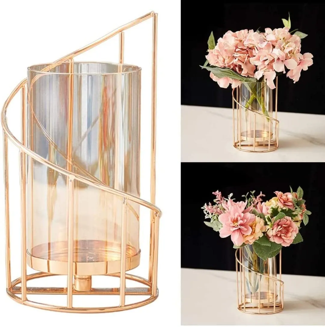 Home Trends India Creative Metal Geometric Designer Vase | Modern Geometric Decor | Unique Artistic Metal Vase | Contemporary, Stylish, and Elegant Home Decor (Gold, 24 x 24)