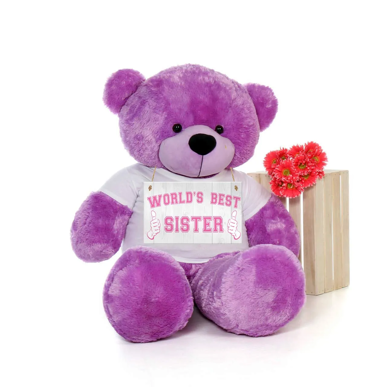 Hug'n'Feel® Soft Toys Big Teddy Bear Wearing World's Best Sister T-Shirt 3 feet Purple_T Shirt_World's Best Sister Plush & Stuffed Toys