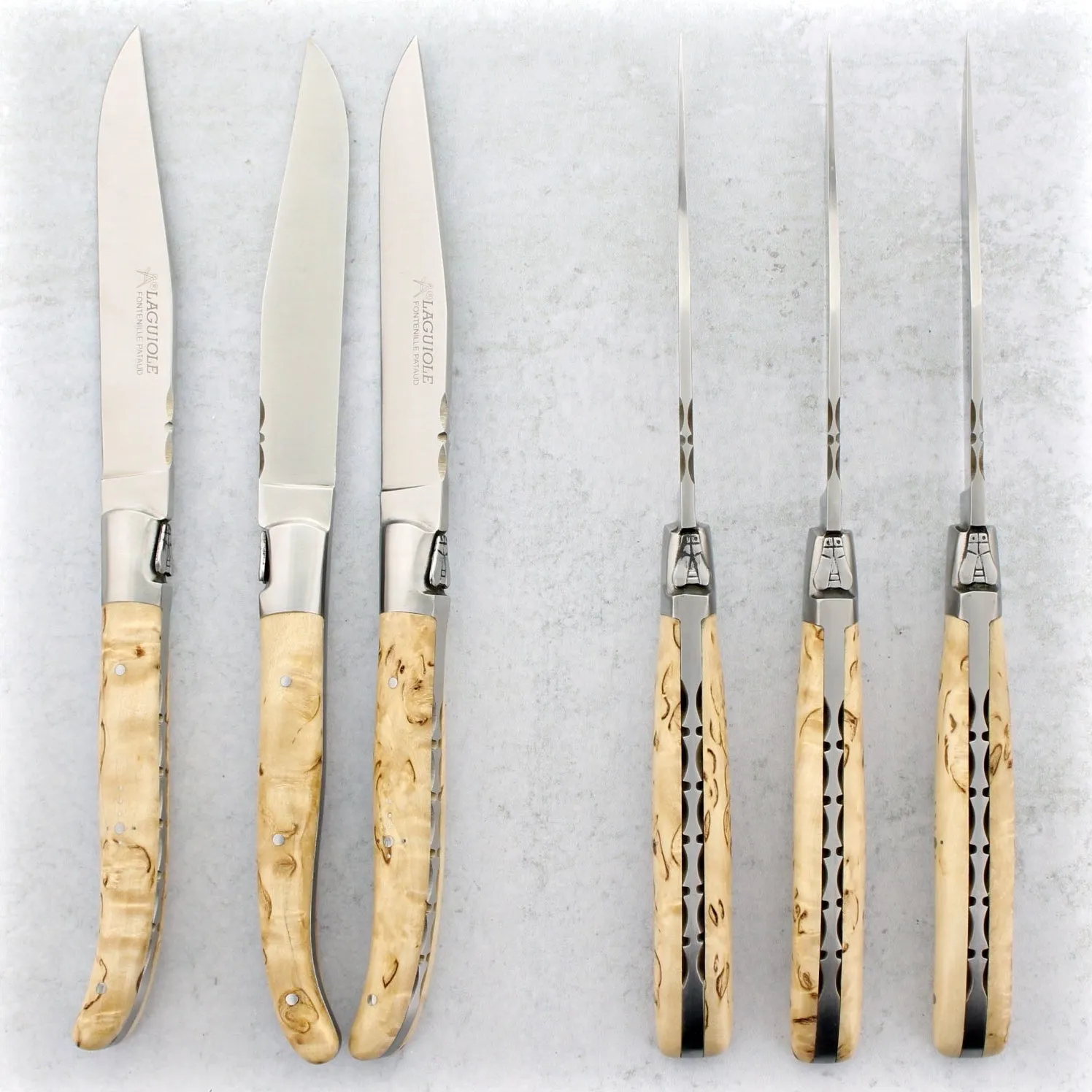 Laguiole Forged Steak Knives Karelian Birch