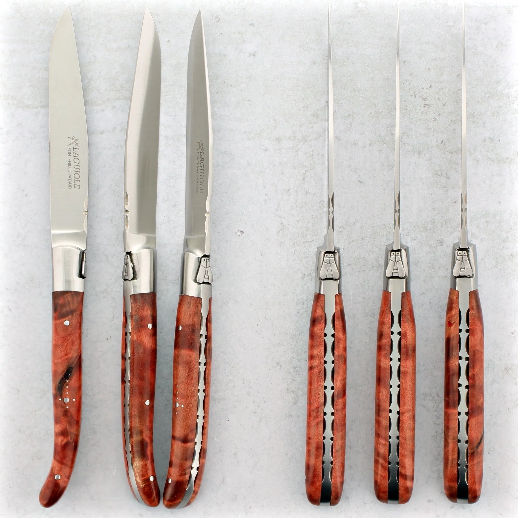 Laguiole Forged Steak Knives Stained Poplar Burl - Red