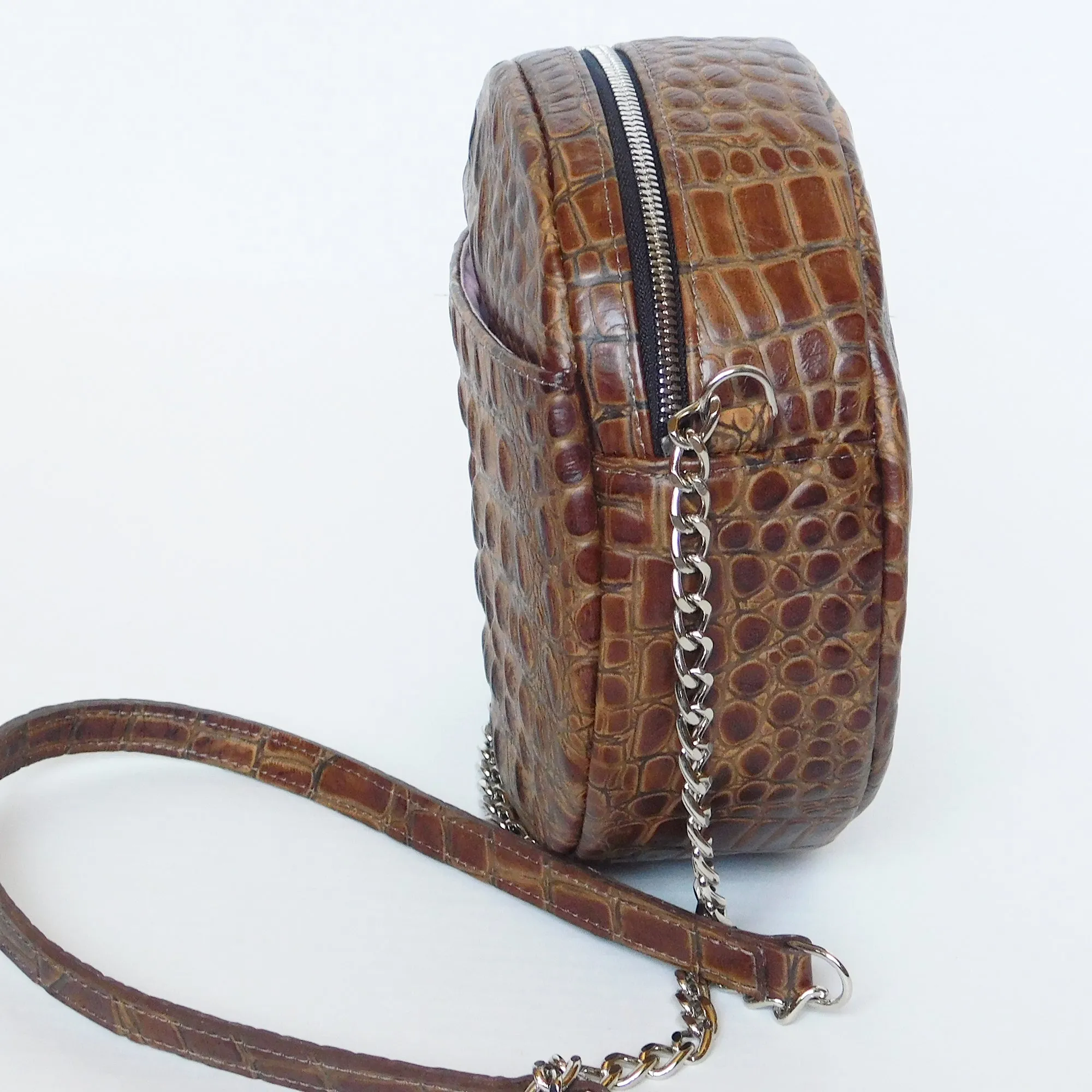 Leather Circle Crossbody Purse - Brown Cinnamon