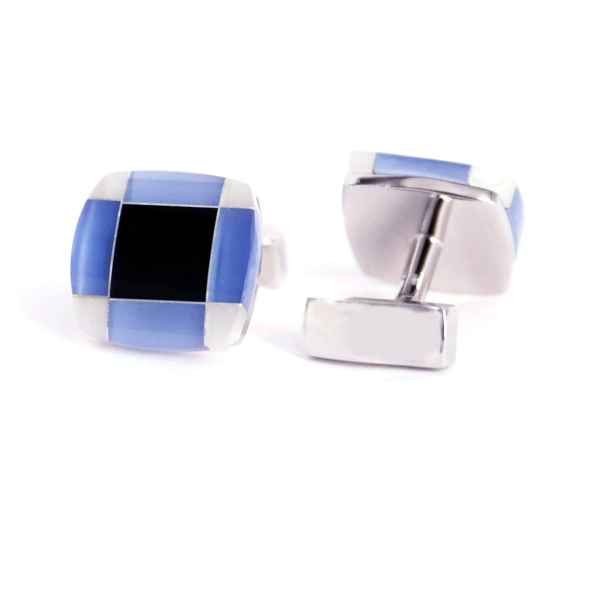 MarZthomson Light Blue Tartan Fusion Square Cufflinks (Online Exclusive)