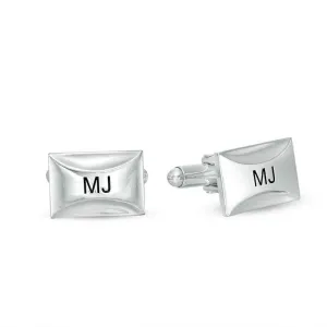 Men's Curved Facet Engravable Rectangle Cuff Links in Sterling Silver (1 Line) of Trendolla