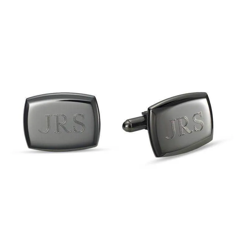 Men's Engravable Cushion-Shaped Cuff Links in Brass with Gunmetal Grey Electroplate (3 Initials) of Trendolla