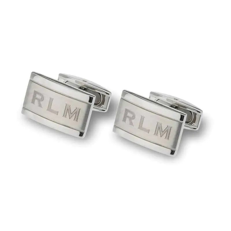 Men's Engravable Rectangular Cuff Links in Stainless Steel and Yellow IP (1 Line) of Trendolla