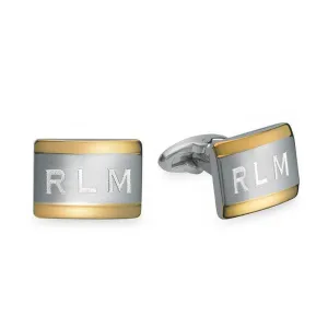 Men's Engravable Rectangular Cuff Links in Stainless Steel and Yellow IP (1 Line) of Trendolla