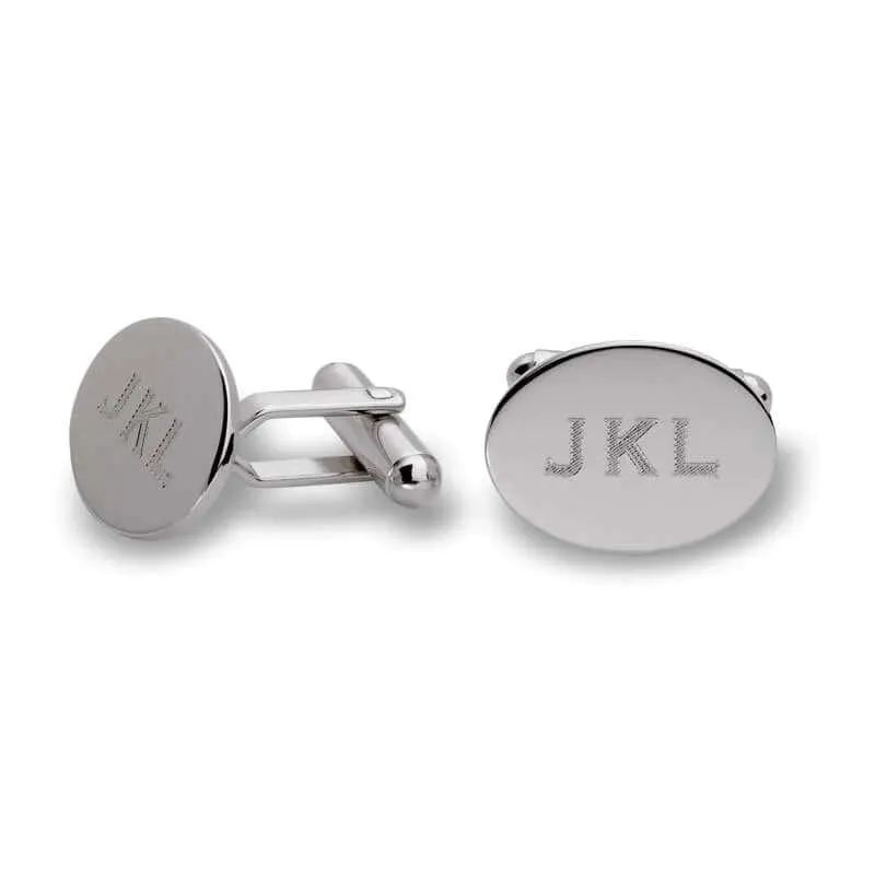 Men's Oval Cuff Links in Sterling Silver (1-3 Initials) of Trendolla