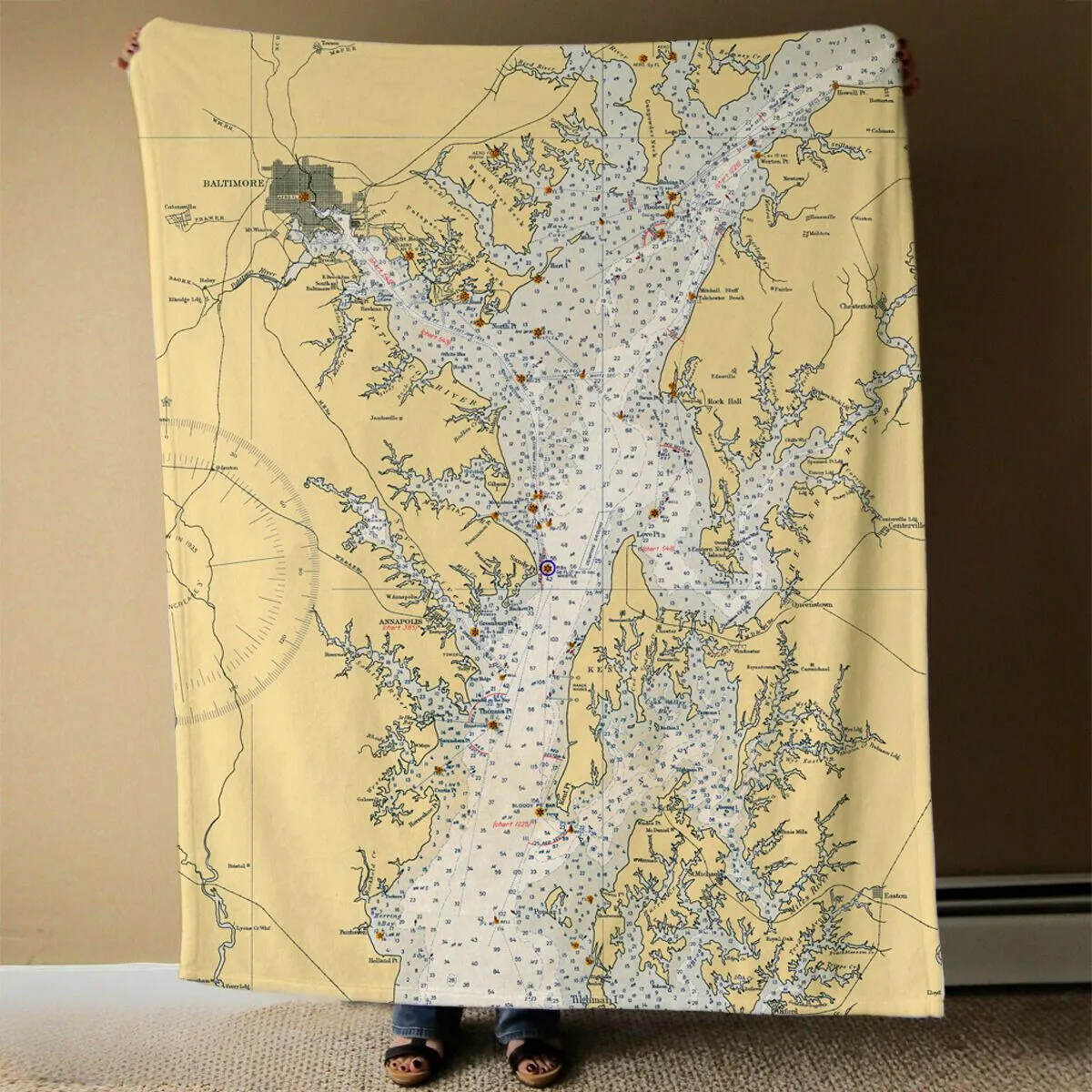 Nautical Chart Blankets, Maryland Coastal Maps