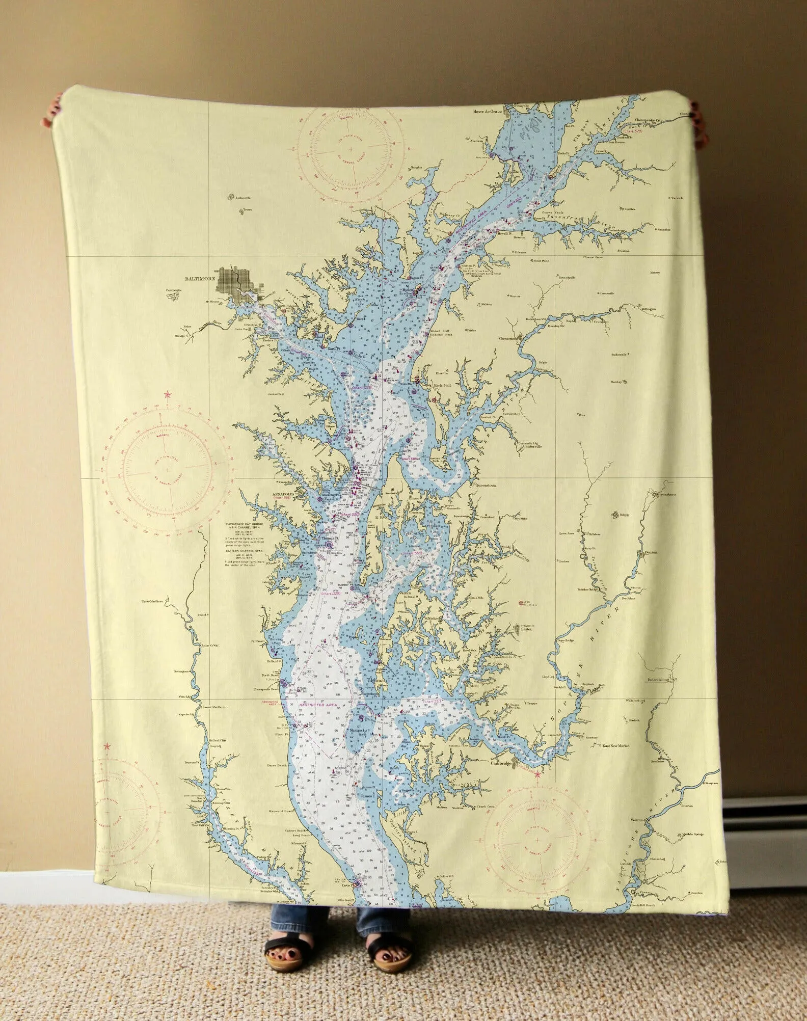 Nautical Chart Blankets, Maryland Coastal Maps