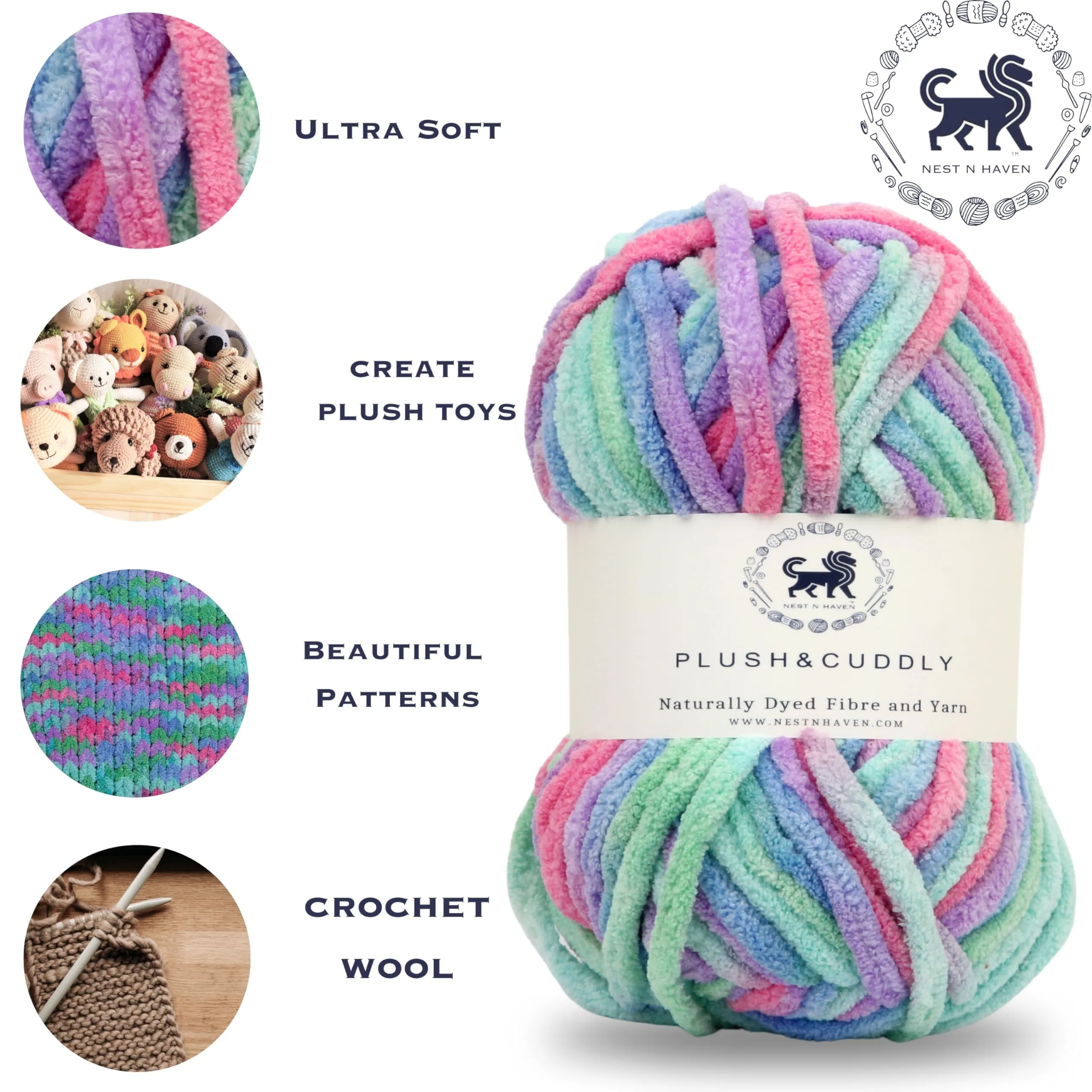 NESTNHAVEN,Wool, Plush & Cuddly, Chenille Yarn Supersoft Knitting Wool Ball, (1 Ball/100 Gram Each) Multi Colour Ball Suitable for Craft, Babywear, Baby Blankets, 5 Bulky, Shade no - NNHB004