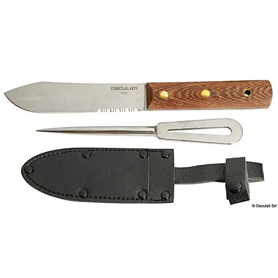 Osculati Stainless Steel Knife, Marlin Spike with Leather Sheath