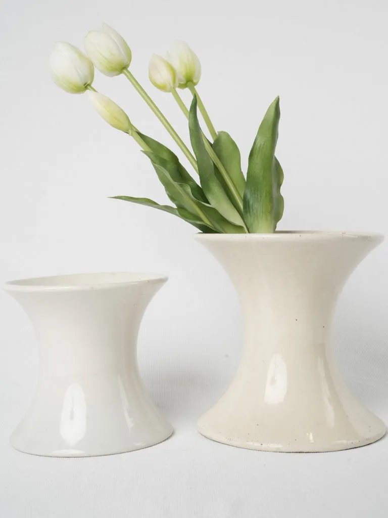 Pair of spindle earthenware vases - white 6¼"