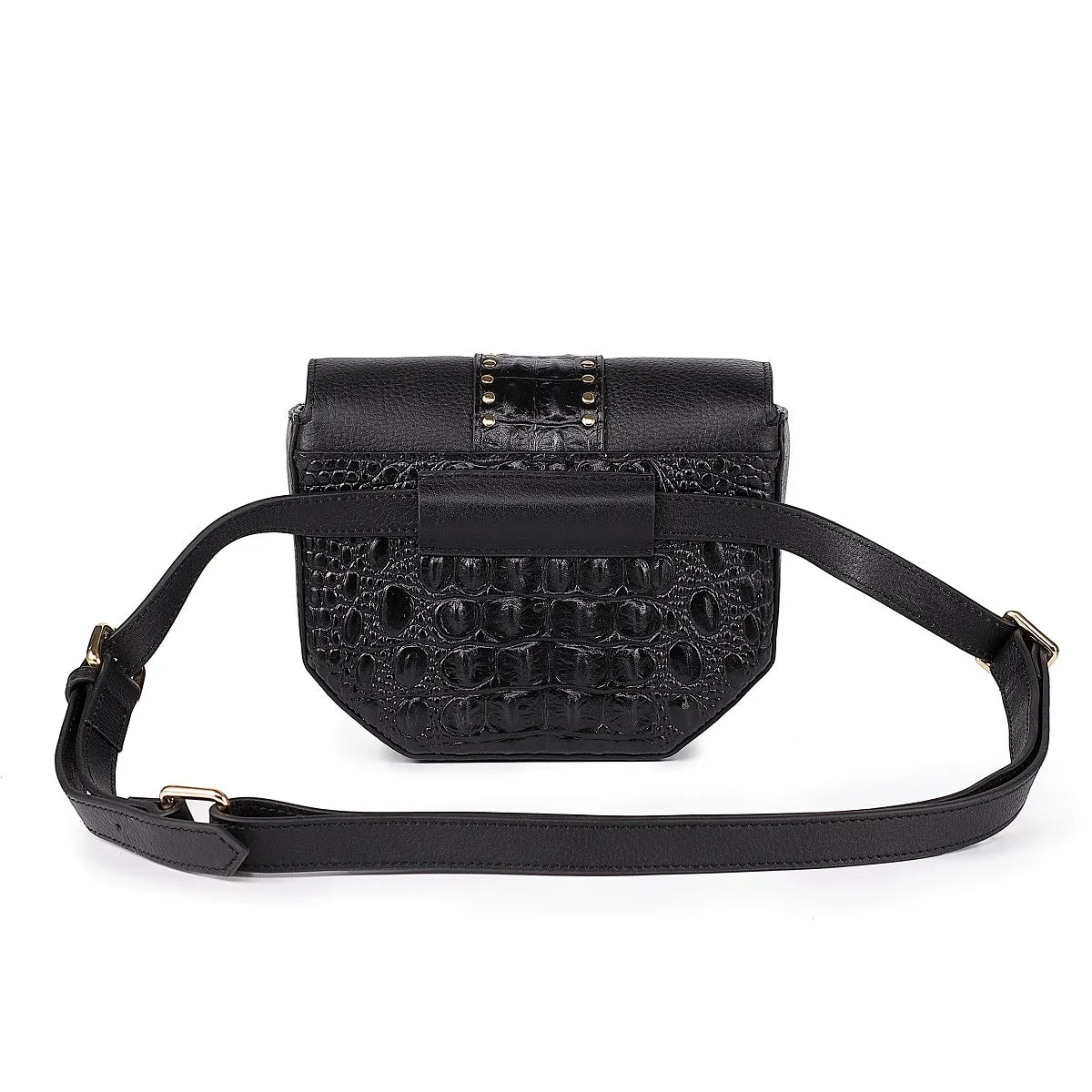 Paris Croc-Embossed Leather Waistbag/Handbag/Clutch Black