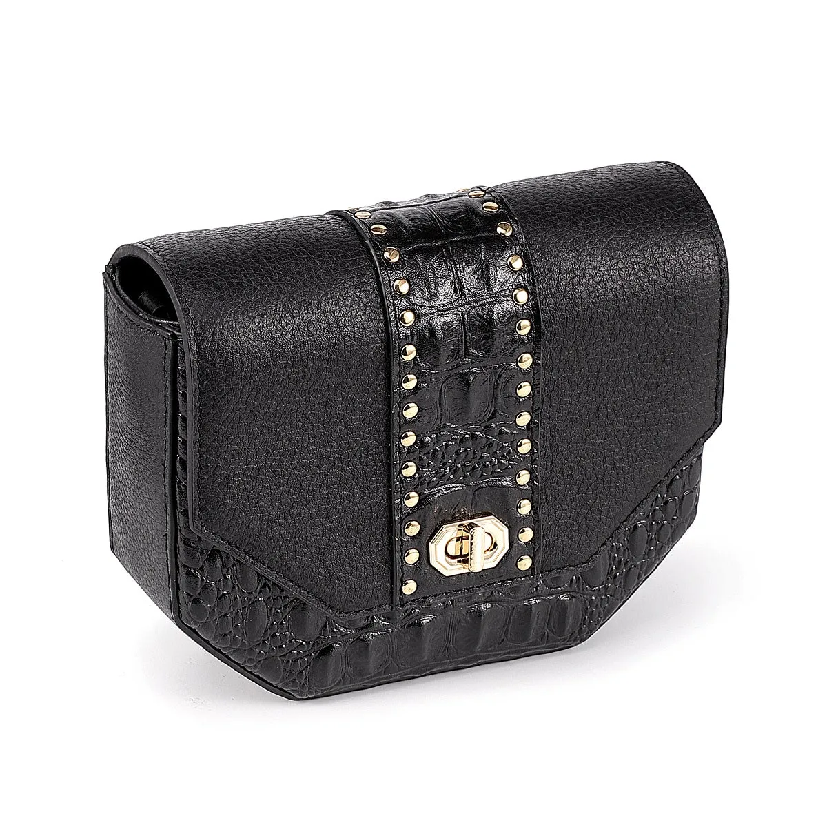 Paris Croc-Embossed Leather Waistbag/Handbag/Clutch Black