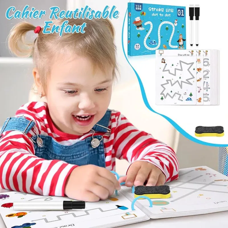 Reusable PreSchool Early Education Tracing Book with 64 Pages