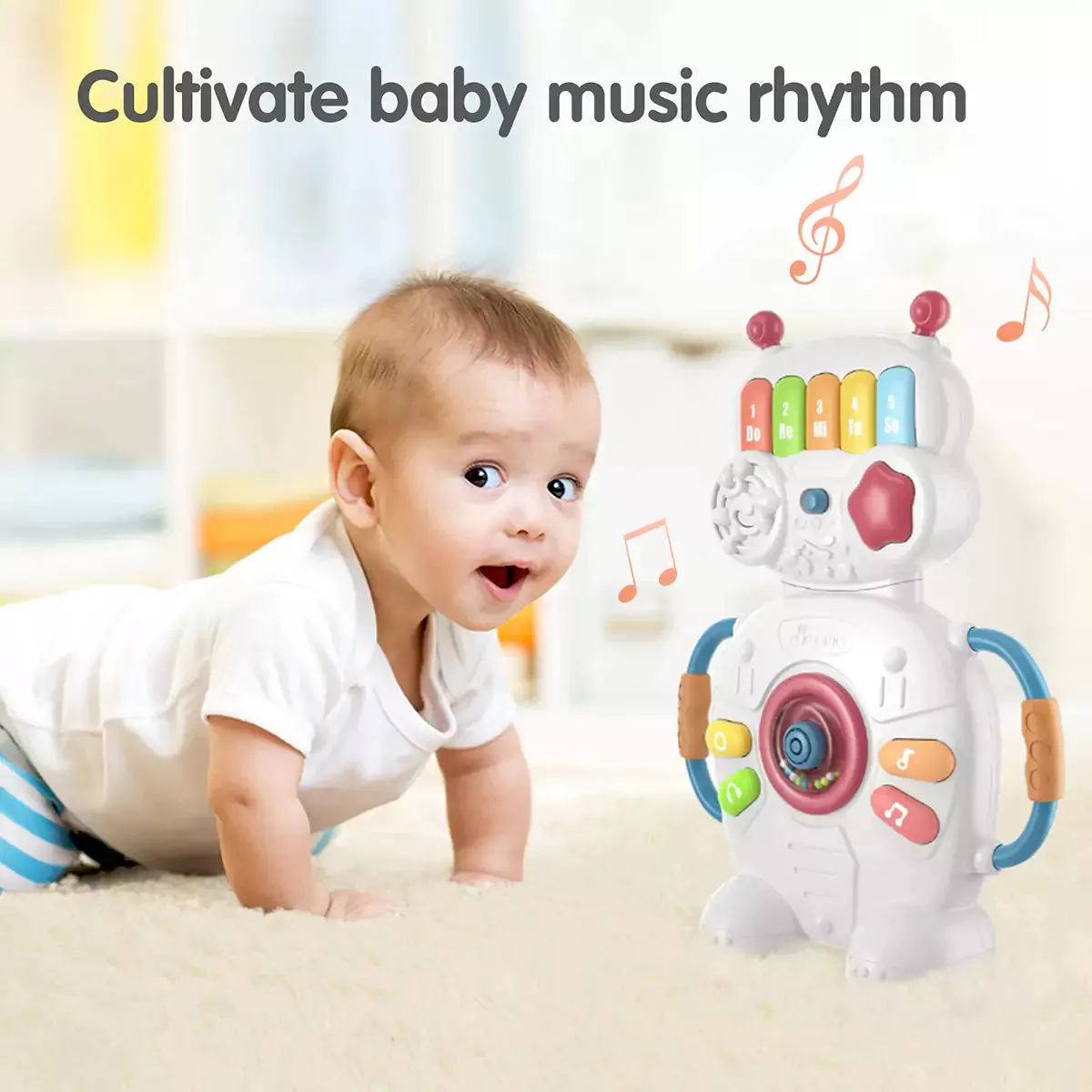 Robot musical toy, number, color, song, early learning educational piano musical instrument for babies toddlers 18 Months 