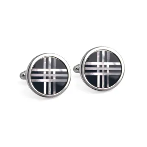 Round Black Cufflinks with White Mother of Pearl Lines Cufflinks (Online Exclusive)