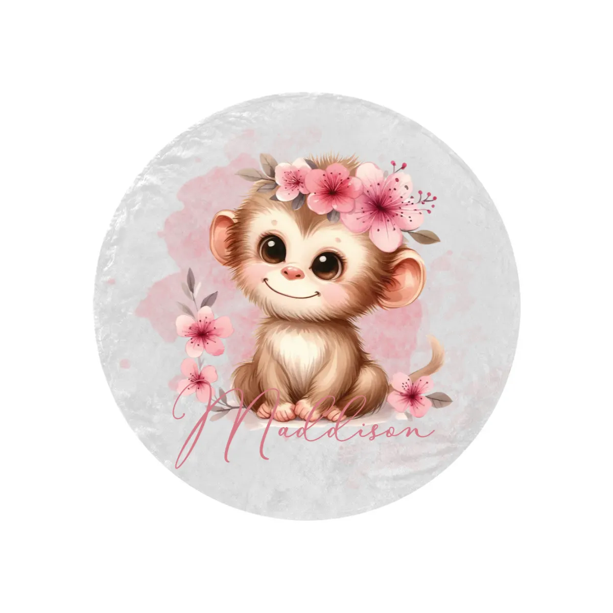 Round Blanket Personalised Monkey