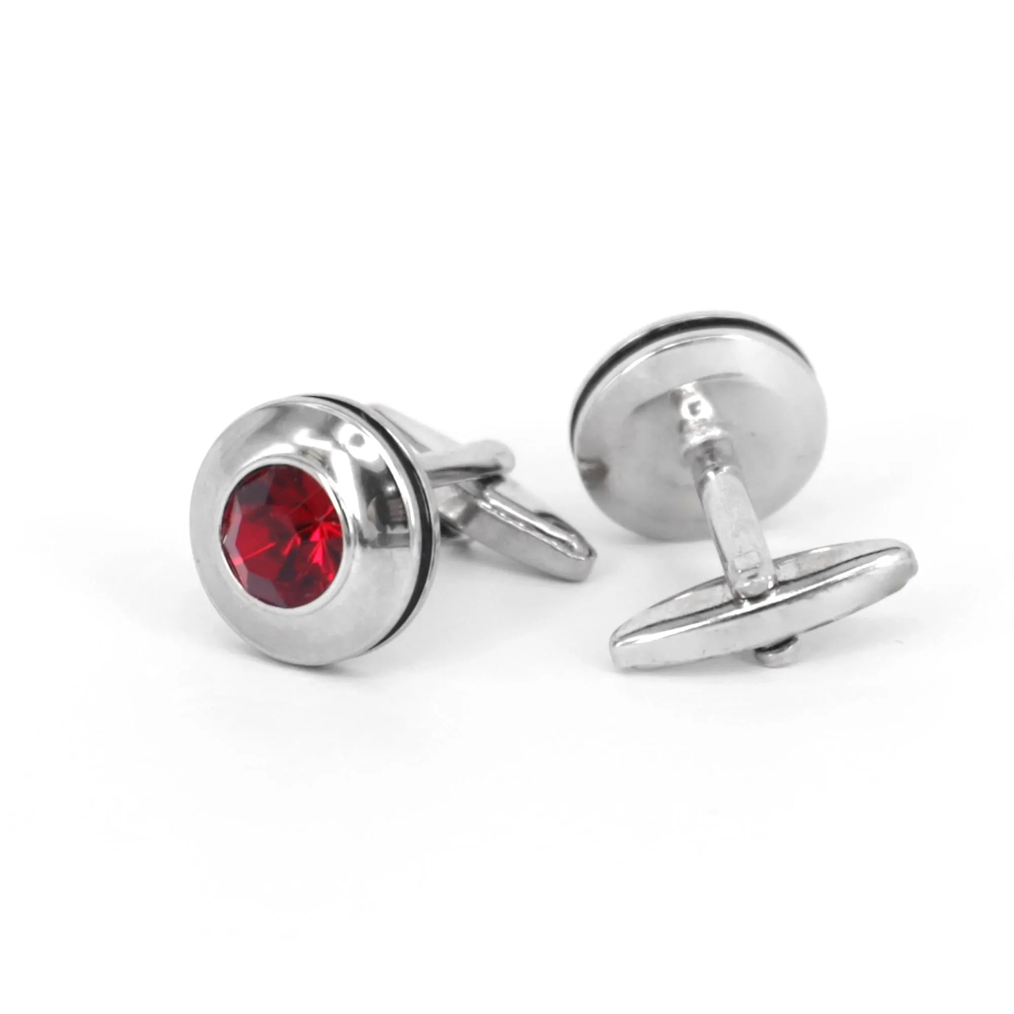 Round Silver 1  diamond crystal Cufflinks  (Online Exclusive)