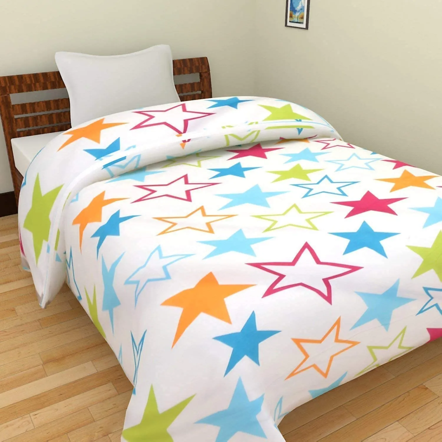 SYNEX Beautiful Star and Cartoon Print Microfiber Super Soft Reversible Single Bed AC Dohar/Blanket Combo Set of 2 PC (Star and Magic Princess Prints)