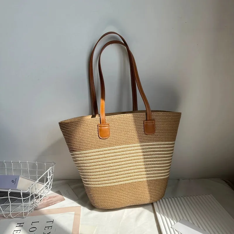 Women's French Beach Bag Satchel Straw Woven Bag