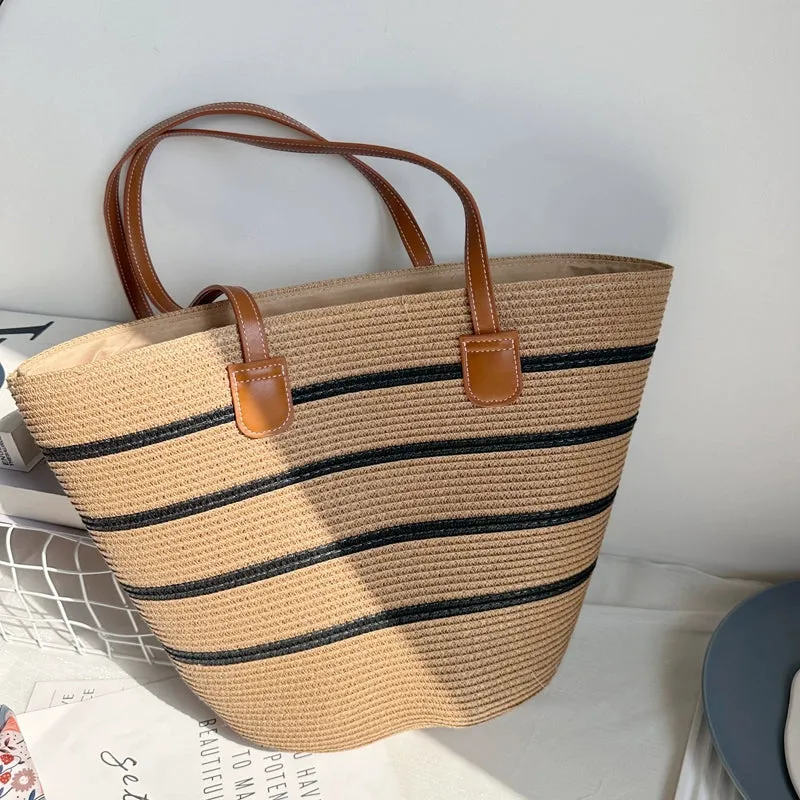 Women's French Beach Bag Satchel Straw Woven Bag