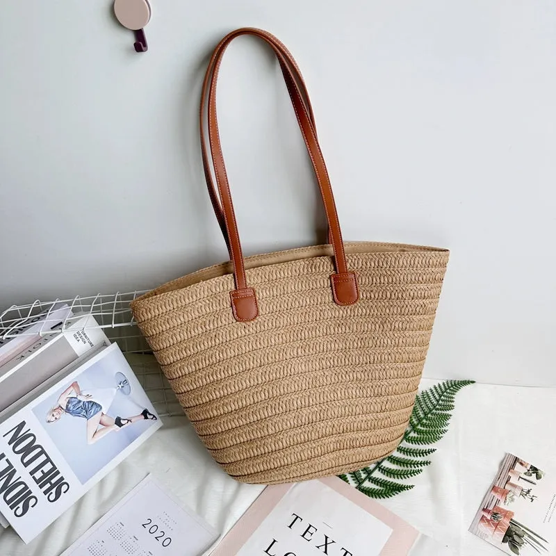 Women's French Beach Bag Satchel Straw Woven Bag