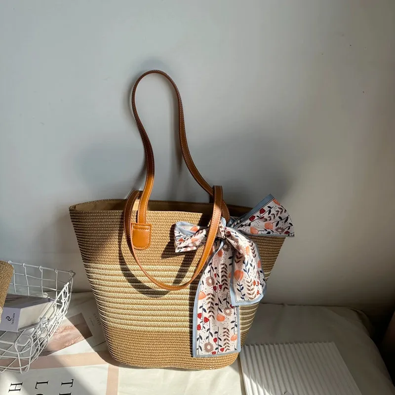 Women's French Beach Bag Satchel Straw Woven Bag