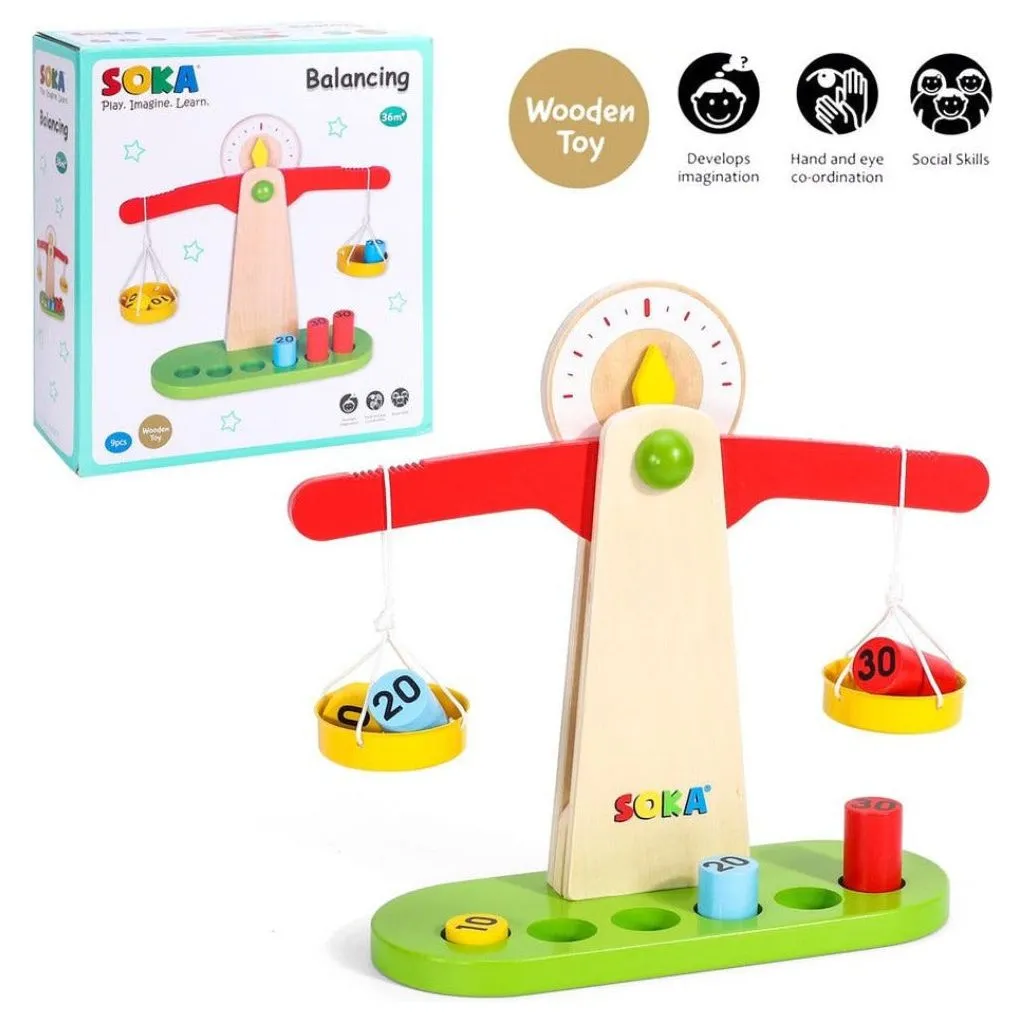 Wooden Learning Toy - Counting Math Game Weighing Scale for Kids 3 